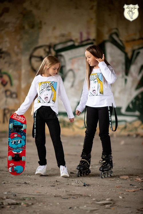 Dievčenské tričko dlhý rukáv biele s potlačou Voga Kids by Italia, veľ. 134/140