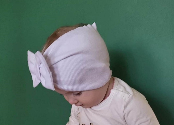 Pružná čelenka / čiapka s mašľou sv. ružová, veľ. 1-2 roky