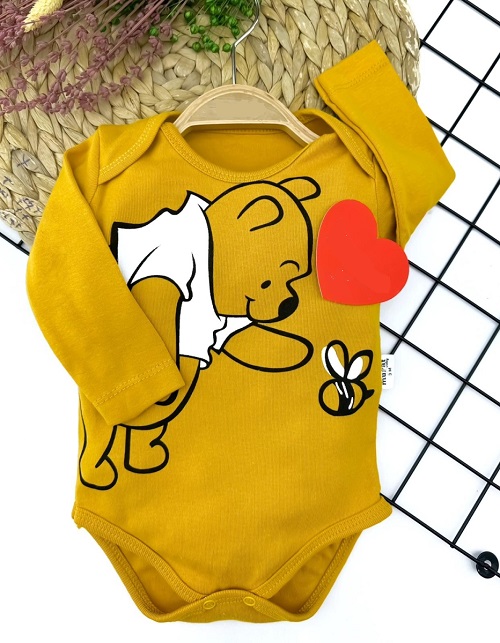Body dlhý rukáv horčicové - Medvedík Pooh, veľ. 68
