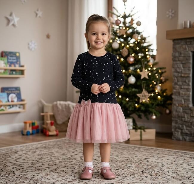 Detské šaty čierne s ružovou sukničkou - Stars, veľ. 92
