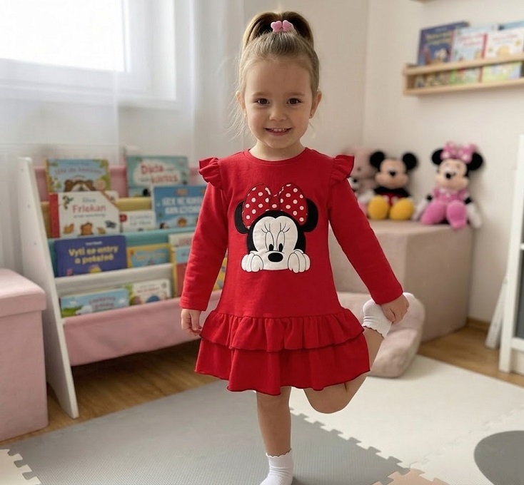 Detské teplákové šaty dlhý rukáv červené - Minnie, veľ. 92
