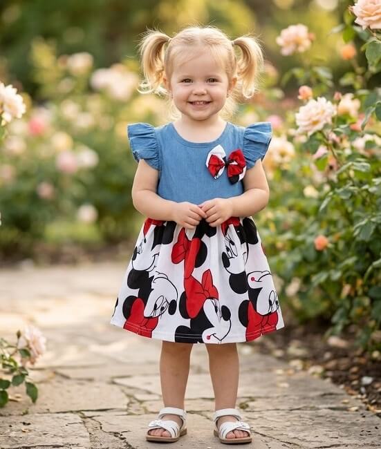 Letné detské šaty krátky rukáv modré s červenou - Minnie, veľ. 92