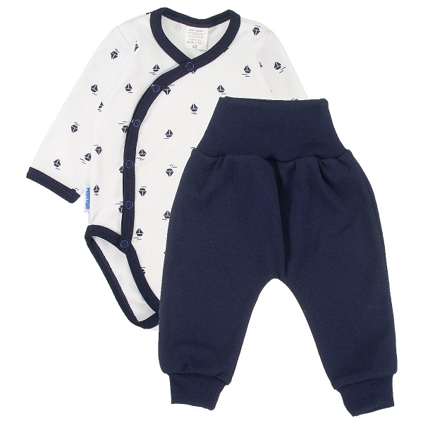 2 dielna súprava pre novorodenca biela s tmavo modrou - Loďky, veľ. 56