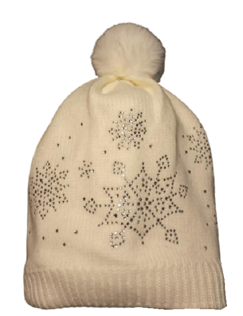 Zimná čiapka dvojvrstvová smotanová - Vločky, obv. hlavy 50-52 cm (2,5-4 roky)