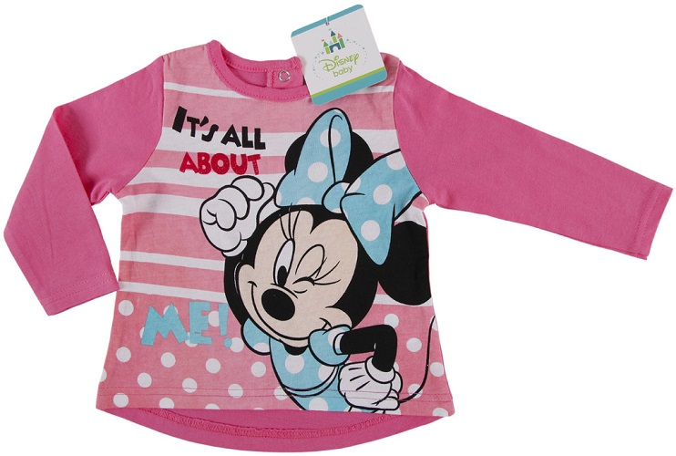 Disney bavlnené tričko dlhý rukáv ružové - Minnie, veľ. 86