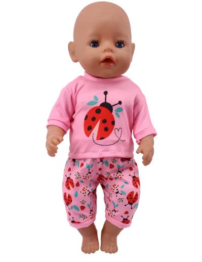 2 dielny set oblečenia ružový s lienkami pre bábiku Anabell, Baby born 43 cm