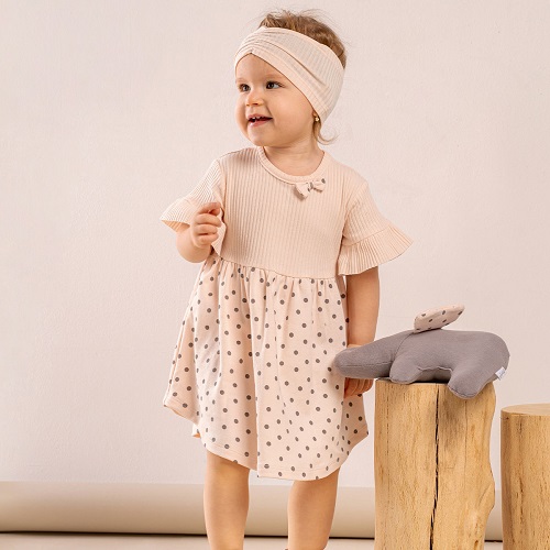 Letné šaty krátky rukáv Nicol marhuľové SARA, veľ. 74