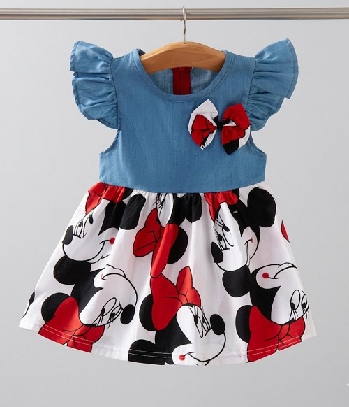 Letné detské šaty krátky rukáv modré s červenou - Minnie, veľ. 92